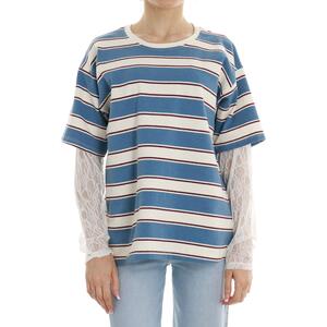MAGLIA RIGHE E PIZZO CELESTE